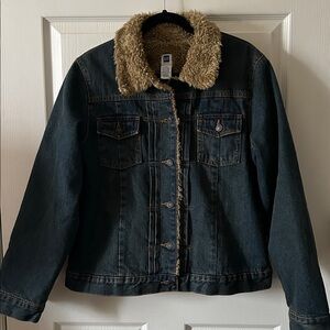 Gap Vintage 2003 Sherpa Lined Jean Jacket Fleece Blue Denim Trucker‎ Style Y2K